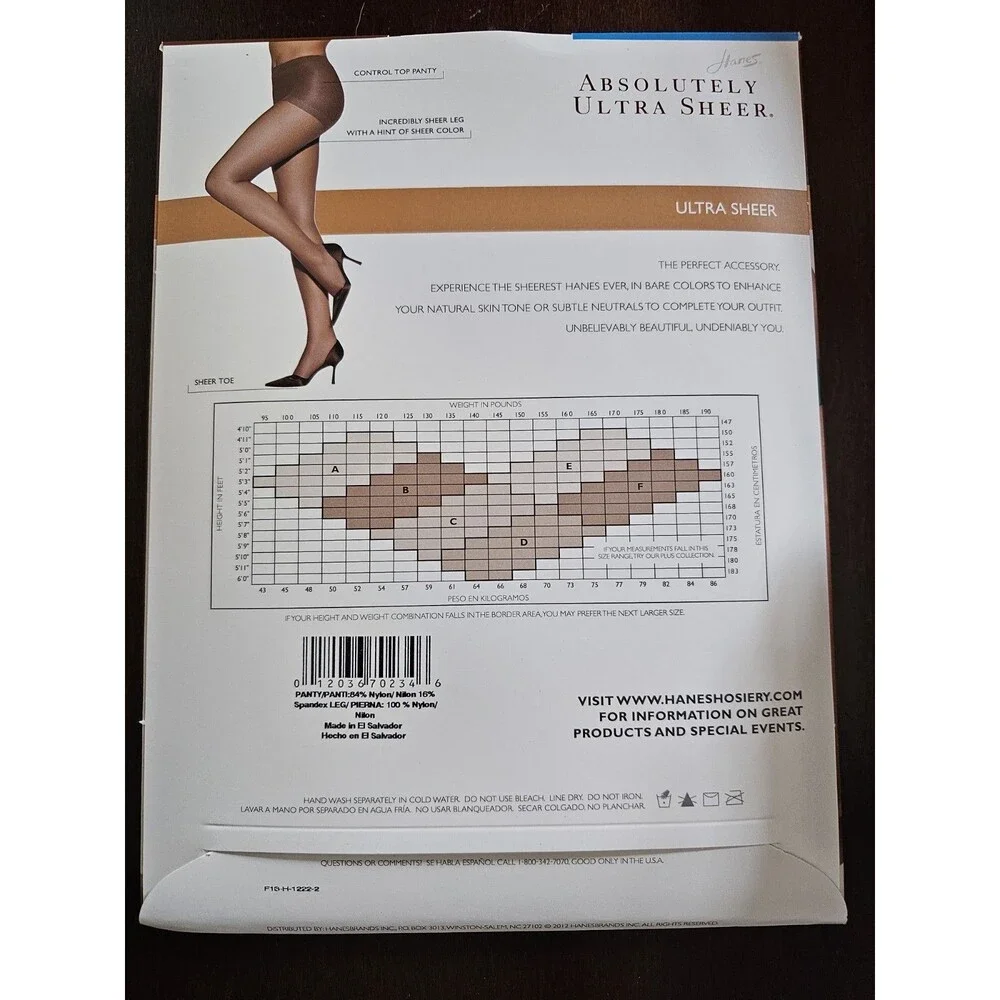 Hanes Absolutely Ultra Sheer Pantyhose Size D Bisque Control Top Sheer Toe NIP